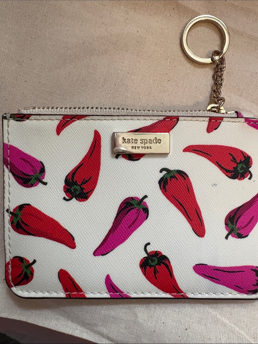 kate spade White Cardholder Wristlet with Red & Pink Hot Chili Pepper Print